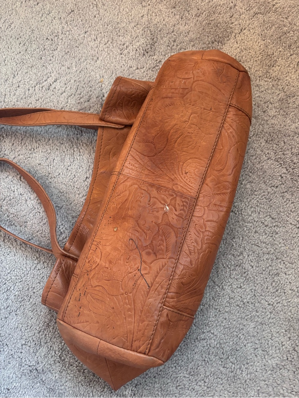 American Leather Co Brown Genuine Leather Embossed Shoulder Bag Boho Western - Picture 16 of 16